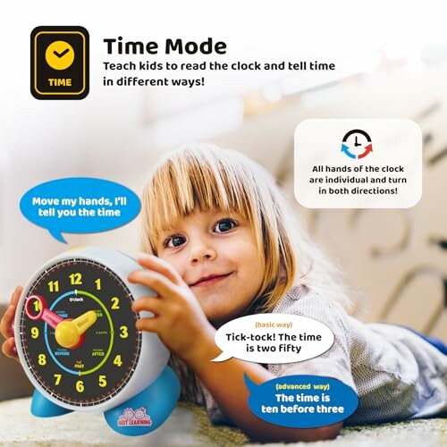 Child learning to tell time with a clock.