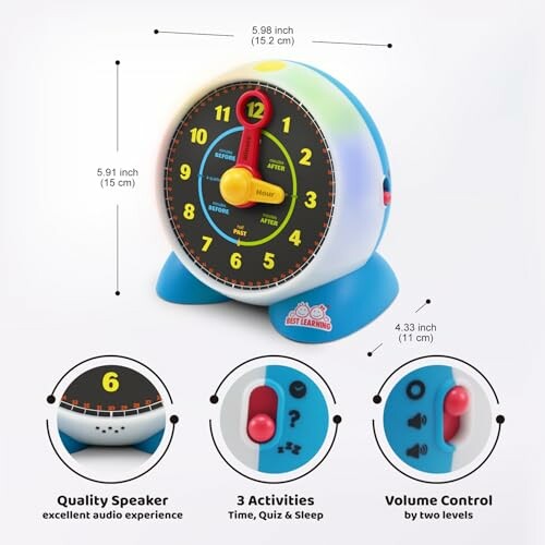 Educational kids clock with activity buttons and volume control