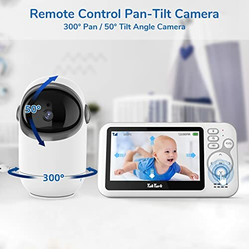 Remote control pan-tilt camera with baby monitor display.